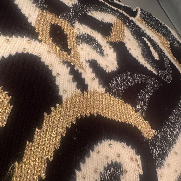 Dana Scott Sweater Women Tunic Vintage Beaded Angora Wool Blend Gold Graphic - Picture 3 of 14